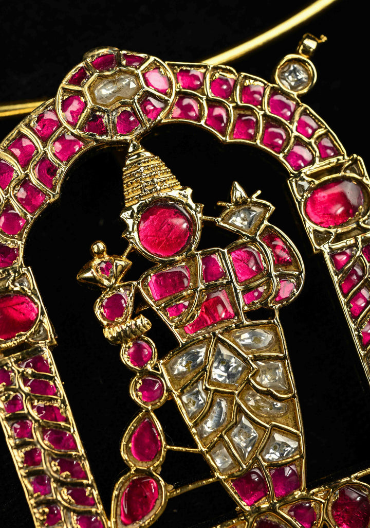 Karthikeyan Jadau Pendant with Multicolor Stones on Wire Base pendant and dangling beads