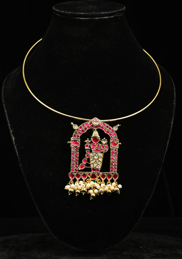 Karthikeyan Jadau Pendant with Multicolor Stones on Wire Base pendant and dangling beads