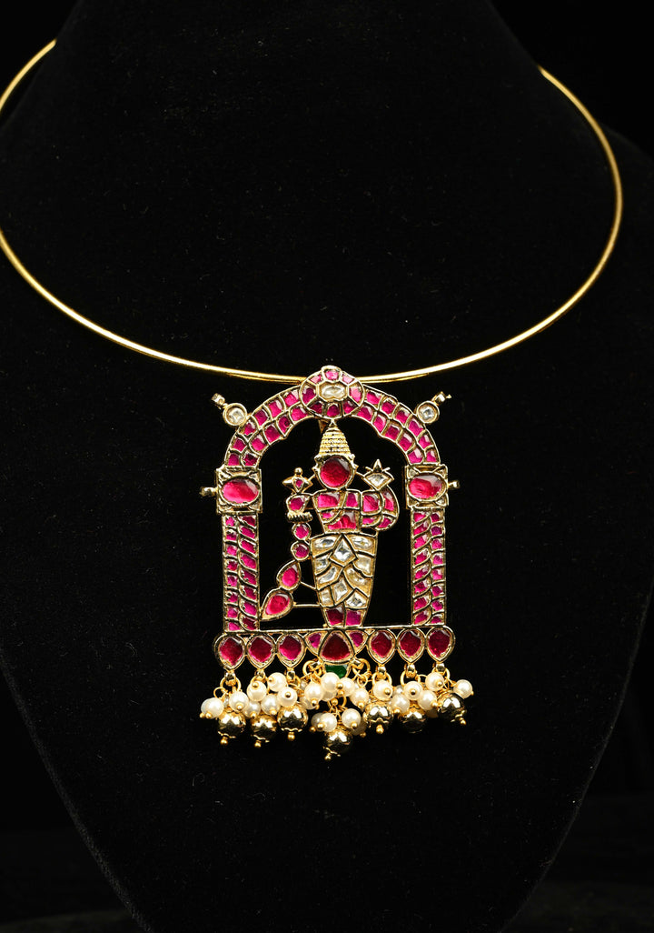 Karthikeyan Jadau Pendant with Multicolor Stones on Wire Base pendant and dangling beads