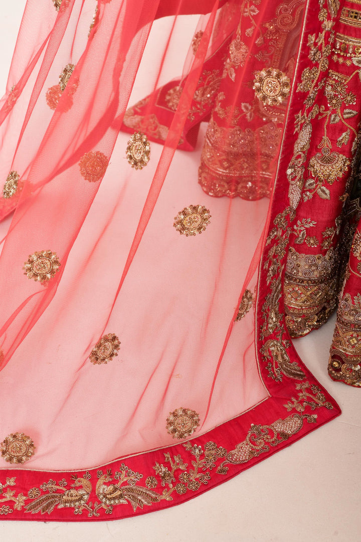 Crimson Mirage Raw Silk Lehenga with Elephant motifs, Customizable, Made to Order