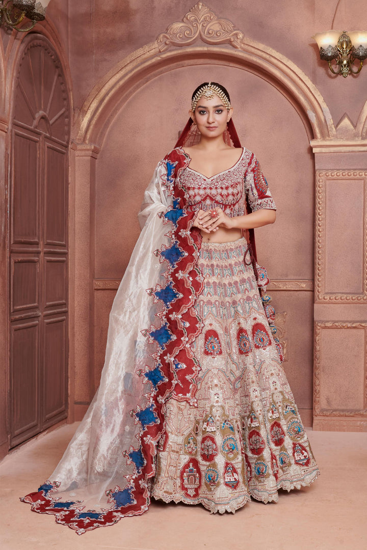 Primrose Zardozi Lehenga with Peacock Motifs, Customizable, Made to Order