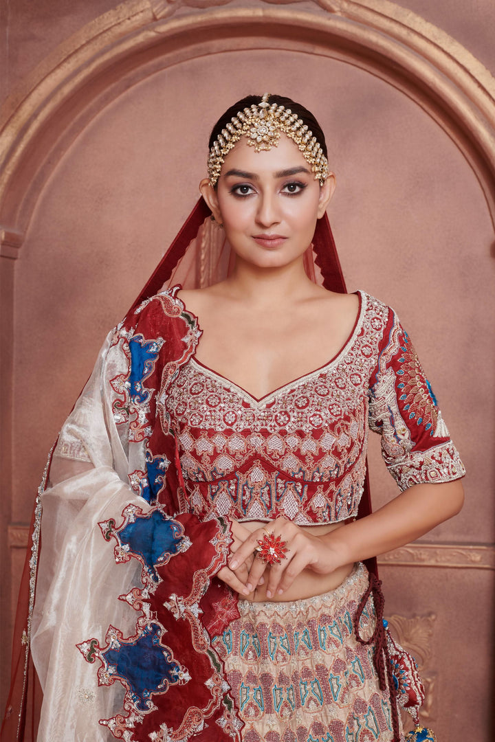 Primrose Zardozi Lehenga with Peacock Motifs, Customizable, Made to Order