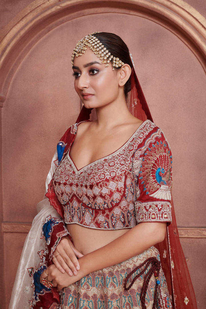 Primrose Zardozi Lehenga with Peacock Motifs, Customizable, Made to Order