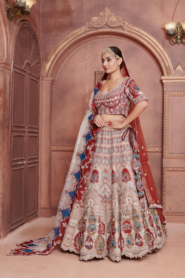 Primrose Zardozi Lehenga with Peacock Motifs, Customizable, Made to Order