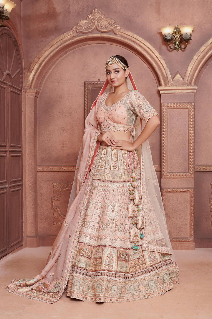 Pastel Magnolia Lehenga with double dupatta, Customizable, Made to Order