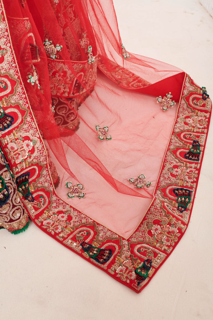 Crimson Mirage Raw Silk Lehenga with Elephant motifs, Customizable, Made to Order