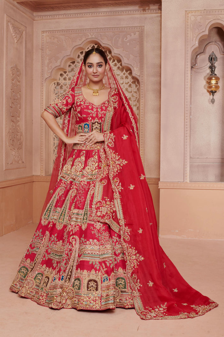 Crimson Twilight Ombré Lehenga with double dupatta, Customizable, Made to Order