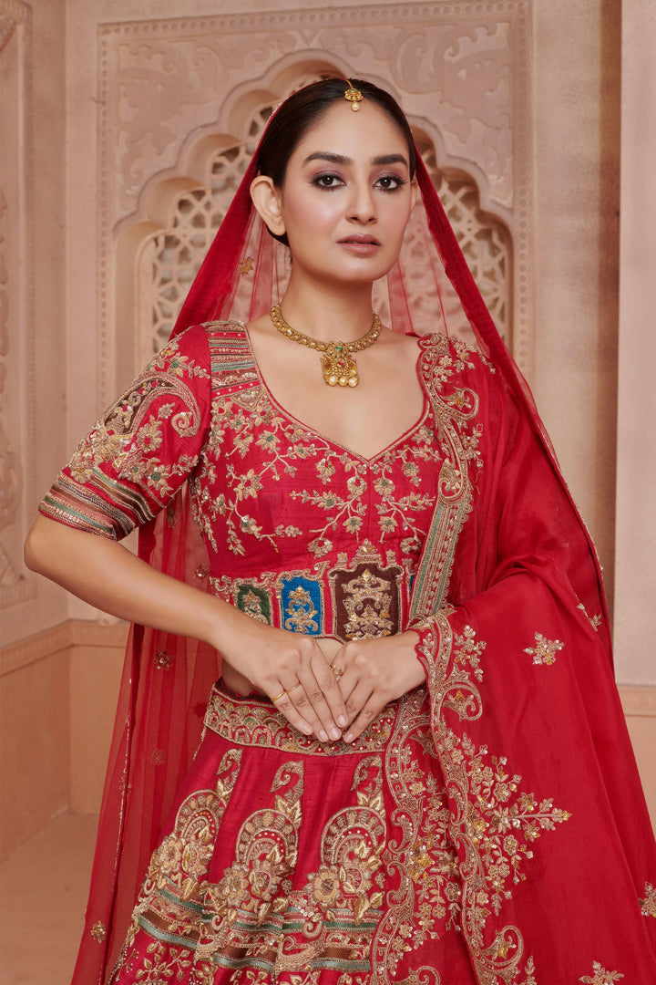 Crimson Twilight Ombré Lehenga with double dupatta, Customizable, Made to Order