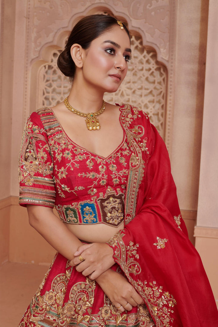 Crimson Twilight Ombré Lehenga with double dupatta, Customizable, Made to Order