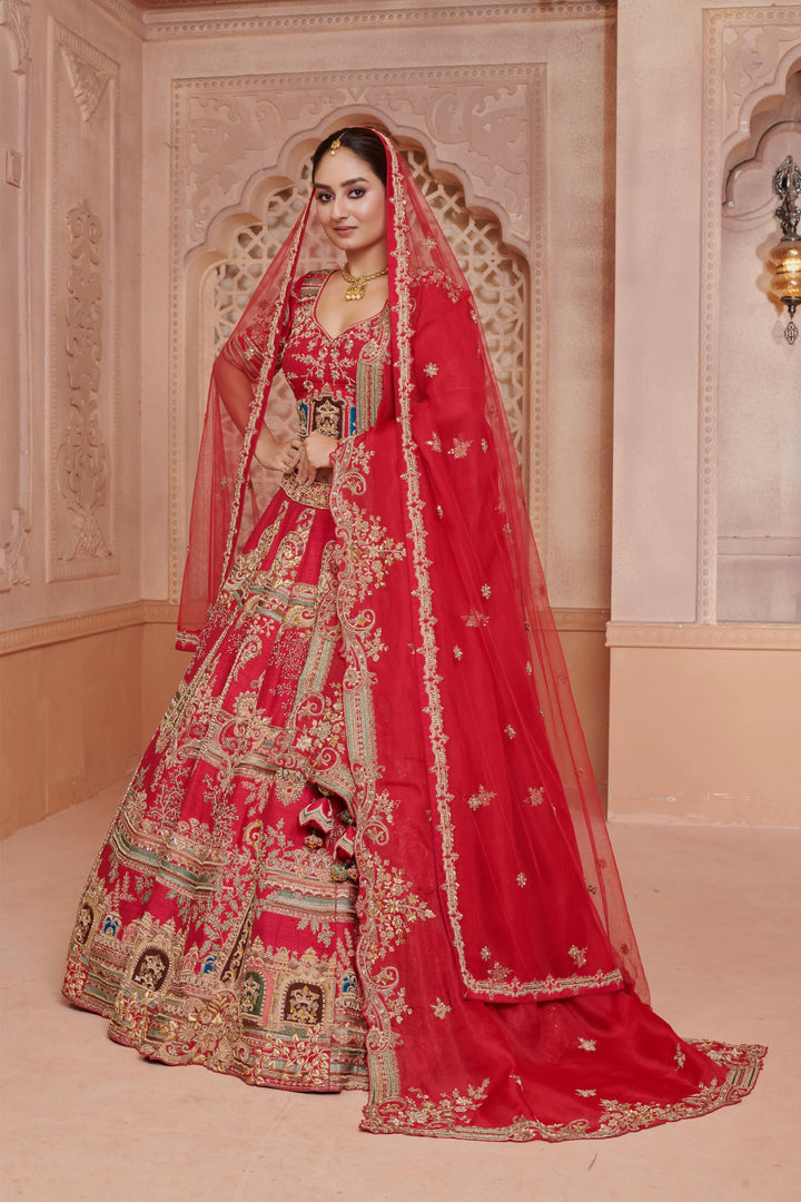 Crimson Twilight Ombré Lehenga with double dupatta, Customizable, Made to Order