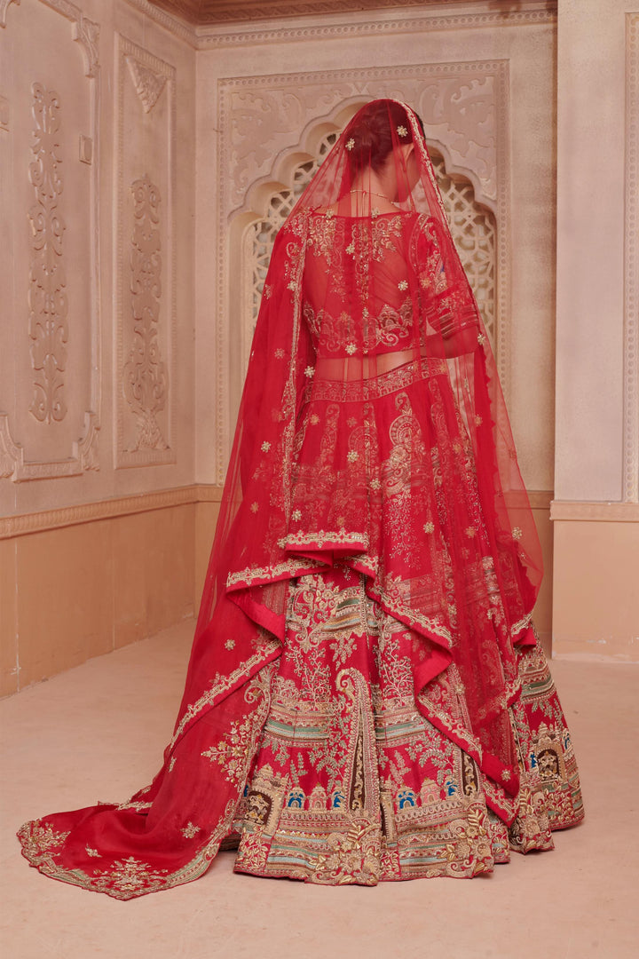 Crimson Twilight Ombré Lehenga with double dupatta, Customizable, Made to Order