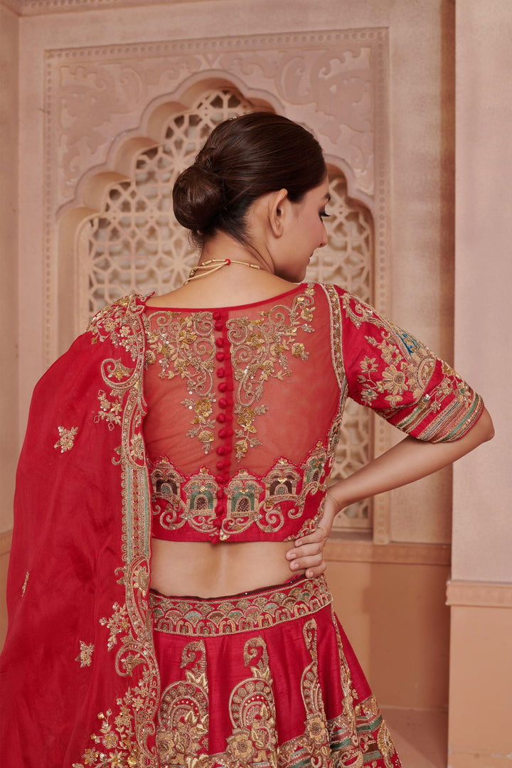 Crimson Twilight Ombré Lehenga with double dupatta, Customizable, Made to Order