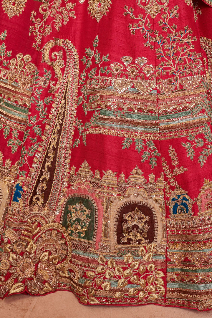 Crimson Twilight Ombré Lehenga with double dupatta, Customizable, Made to Order