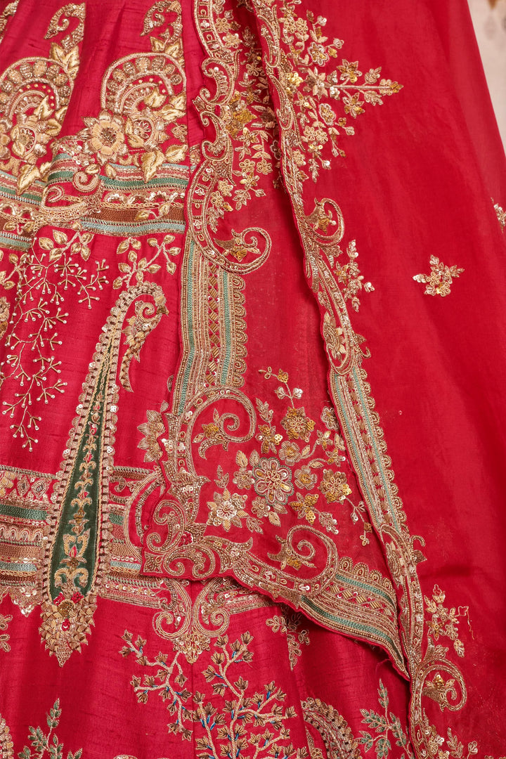 Crimson Twilight Ombré Lehenga with double dupatta, Customizable, Made to Order