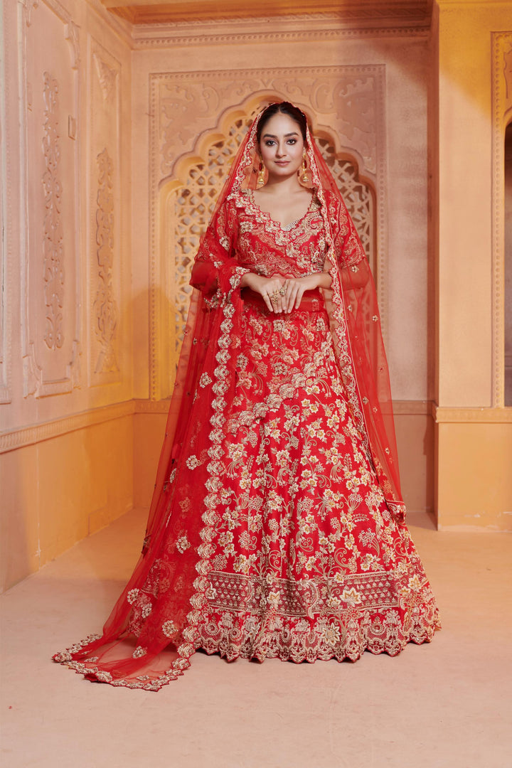 Ruby Rose Regalia Lehenga with  Zardosi  embroidery, Customizable, Made to Order