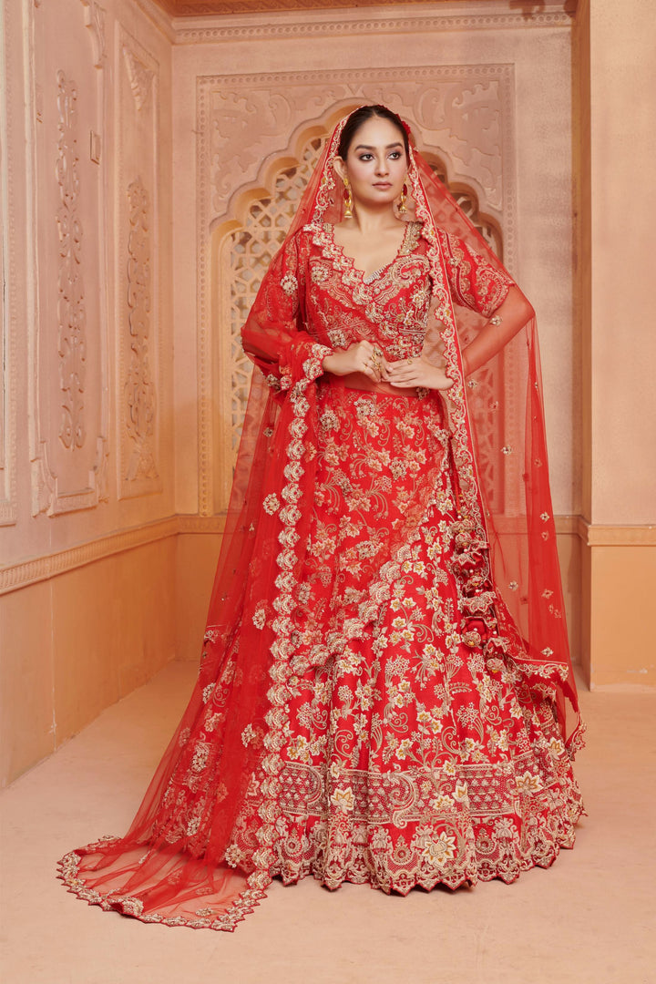 Ruby Rose Regalia Lehenga with  Zardosi  embroidery, Customizable, Made to Order