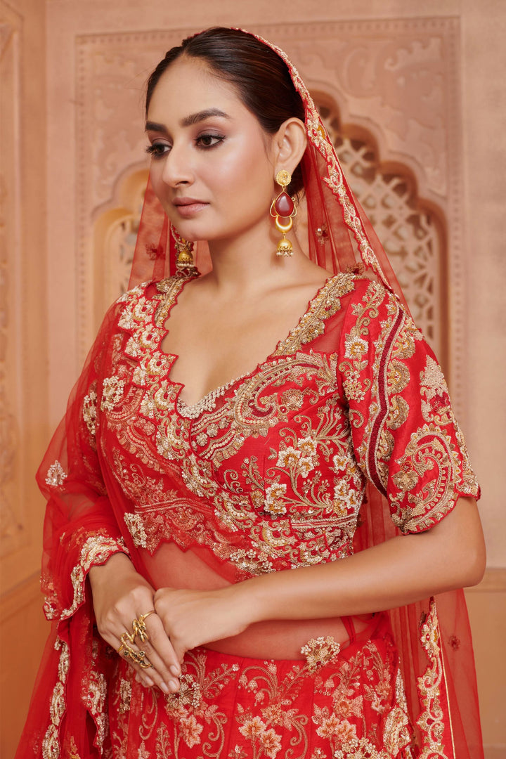 Ruby Rose Regalia Lehenga with  Zardosi  embroidery, Customizable, Made to Order