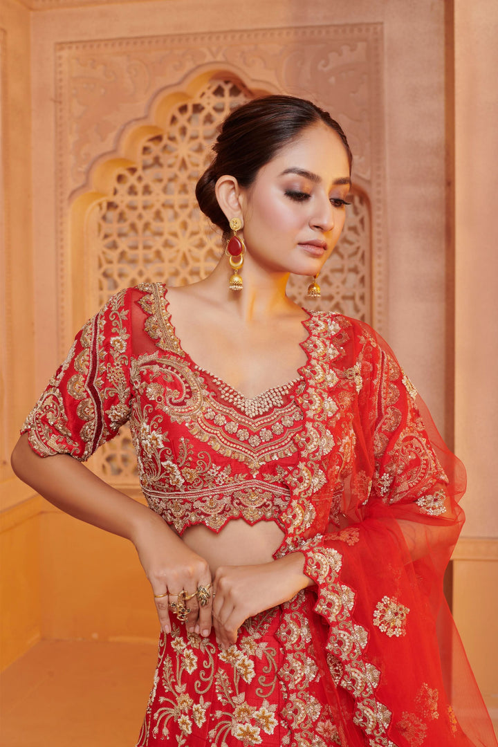 Ruby Rose Regalia Lehenga with  Zardosi  embroidery, Customizable, Made to Order