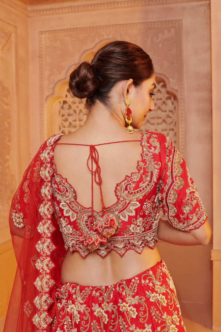 Ruby Rose Regalia Lehenga with  Zardosi  embroidery, Customizable, Made to Order