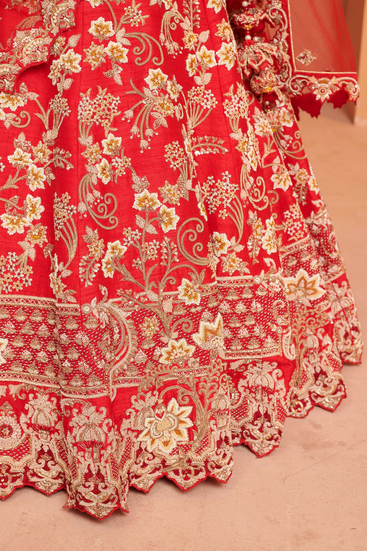 Ruby Rose Regalia Lehenga with  Zardosi  embroidery, Customizable, Made to Order