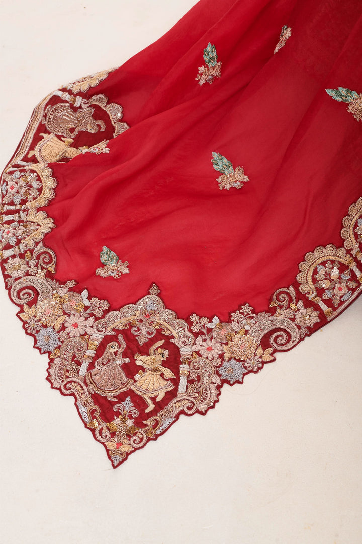 Garnet Glow Lehenga with double dupattas, Customizable, Made to Order