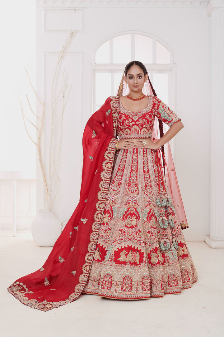 Garnet Glow Lehenga with double dupattas, Customizable, Made to Order