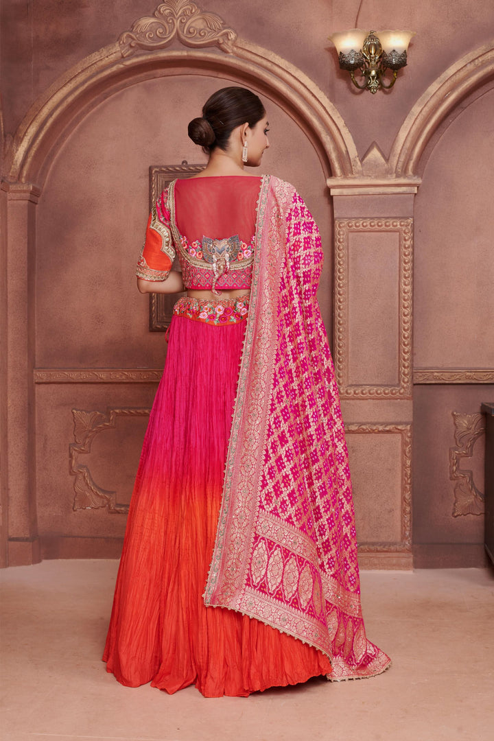Apricot Dream Lehenga in Ombre Orange Pink, Customizable, Made to Order