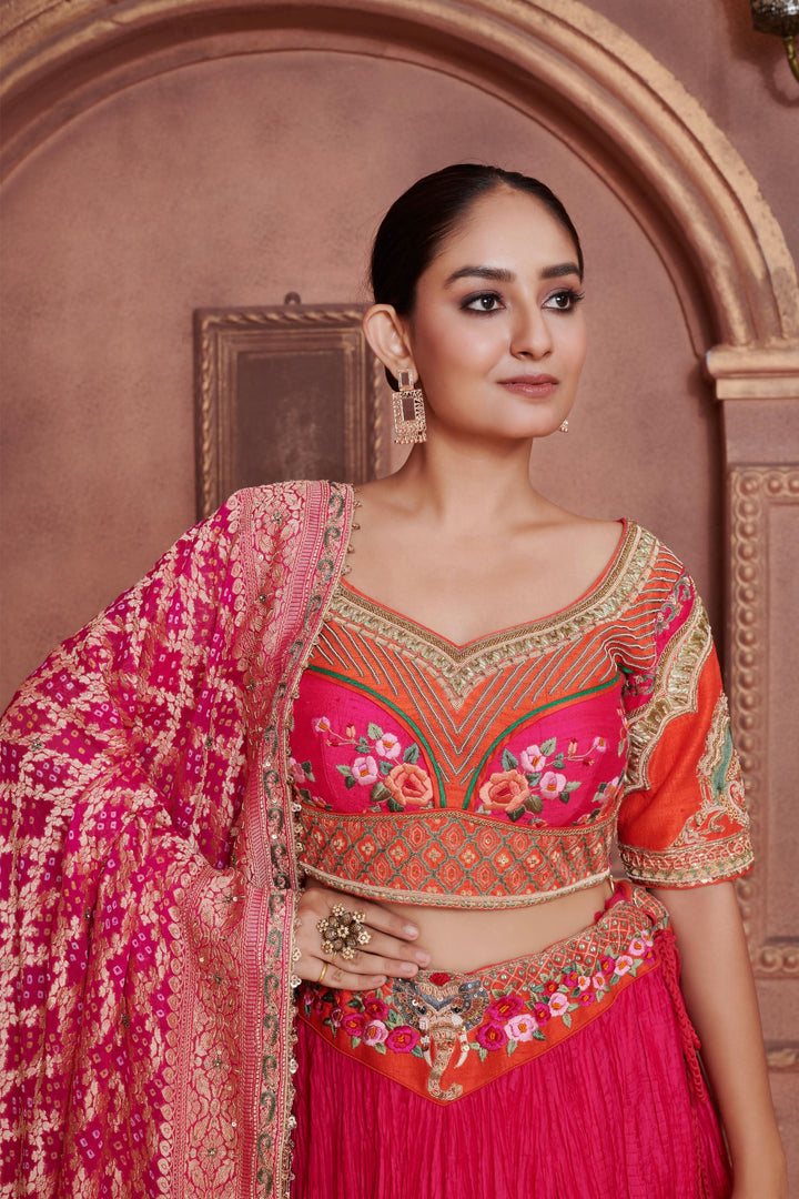 Apricot Dream Lehenga in Ombre Orange Pink, Customizable, Made to Order