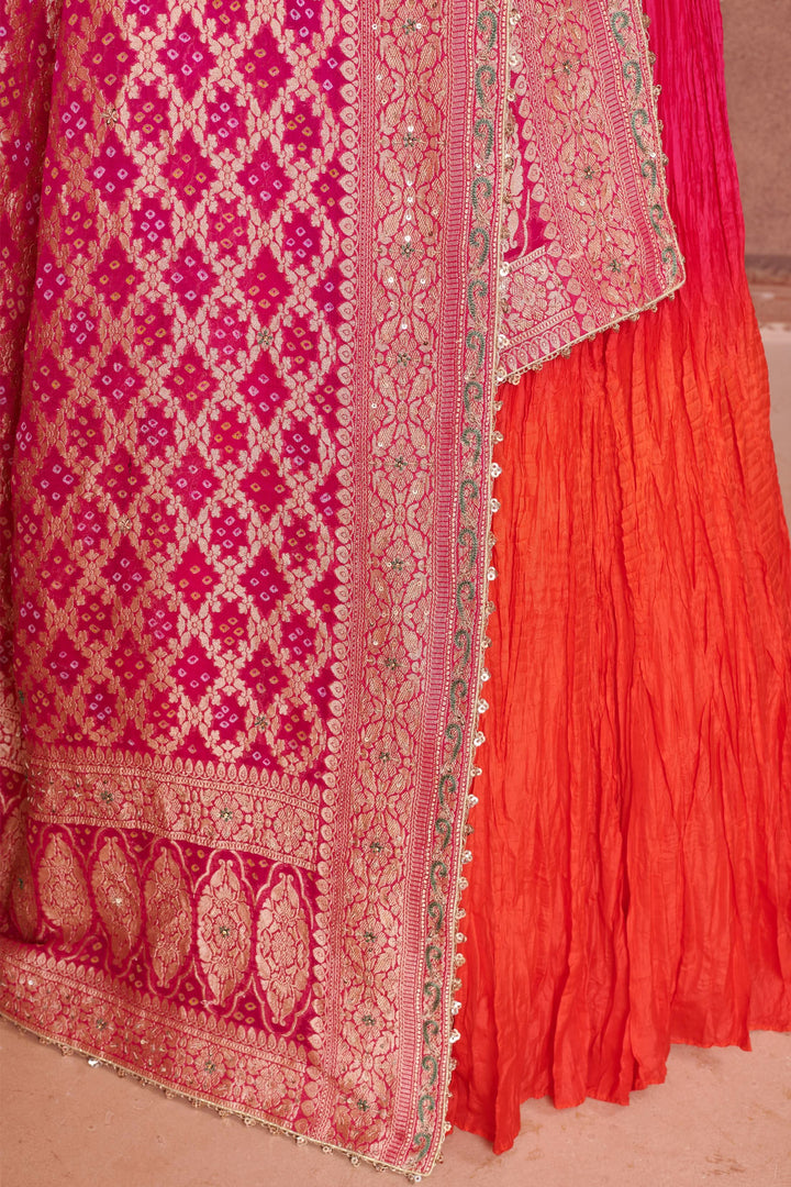 Apricot Dream Lehenga in Ombre Orange Pink, Customizable, Made to Order