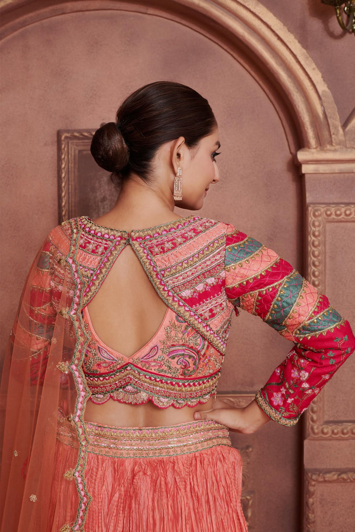 Peach Sunset Ombre Lehenga with embroidery, Customizable, Made to Order