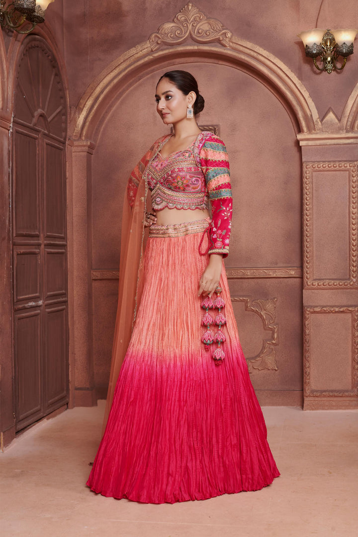 Peach Sunset Ombre Lehenga with embroidery, Customizable, Made to Order