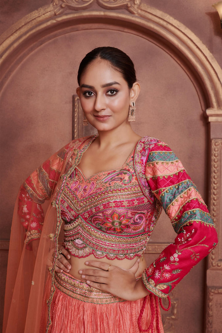 Peach Sunset Ombre Lehenga with embroidery, Customizable, Made to Order