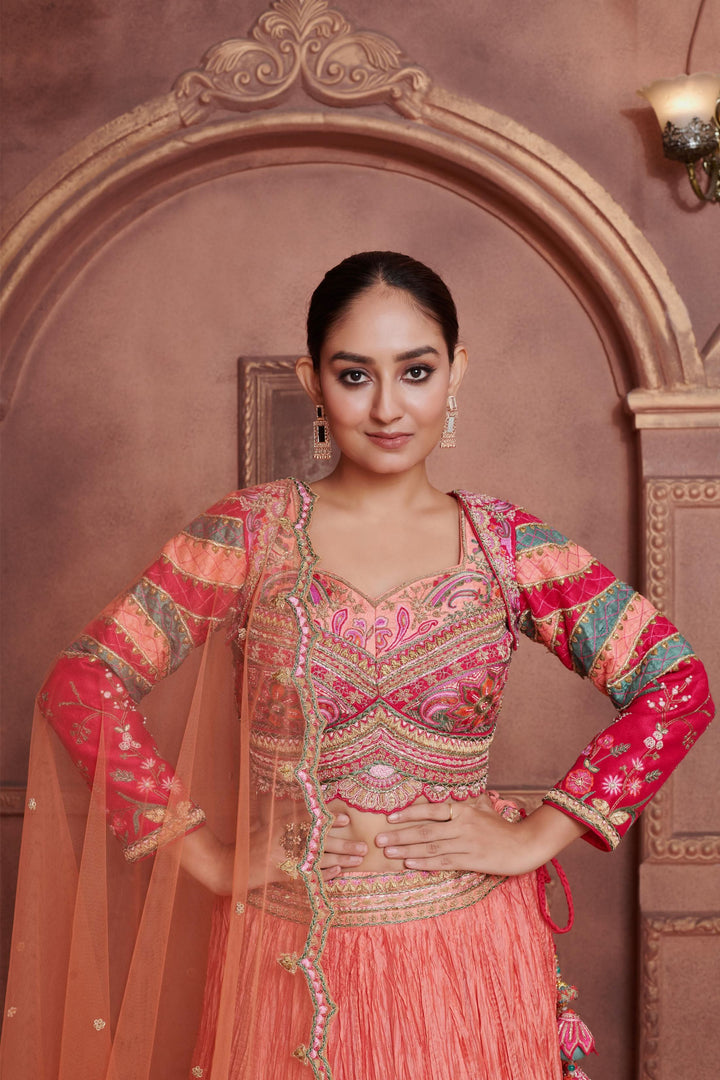 Peach Sunset Ombre Lehenga with embroidery, Customizable, Made to Order