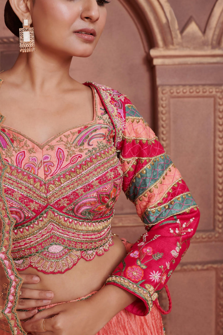 Peach Sunset Ombre Lehenga with embroidery, Customizable, Made to Order