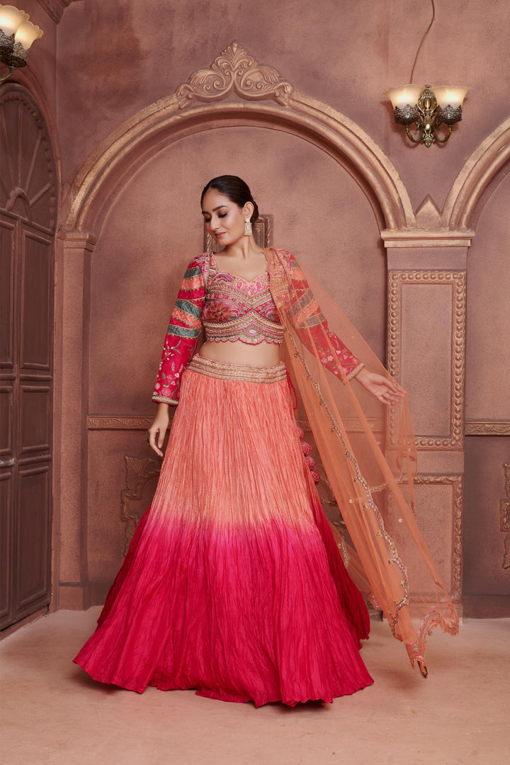 Peach Sunset Ombre Lehenga with embroidery, Customizable, Made to Order