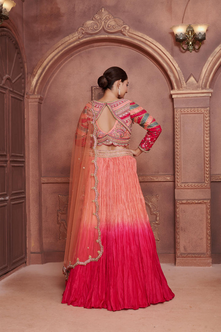 Peach Sunset Ombre Lehenga with embroidery, Customizable, Made to Order