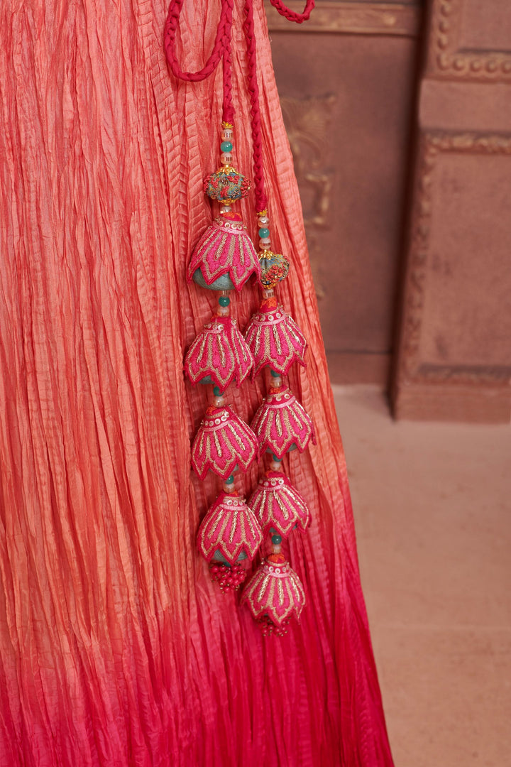 Peach Sunset Ombre Lehenga with embroidery, Customizable, Made to Order