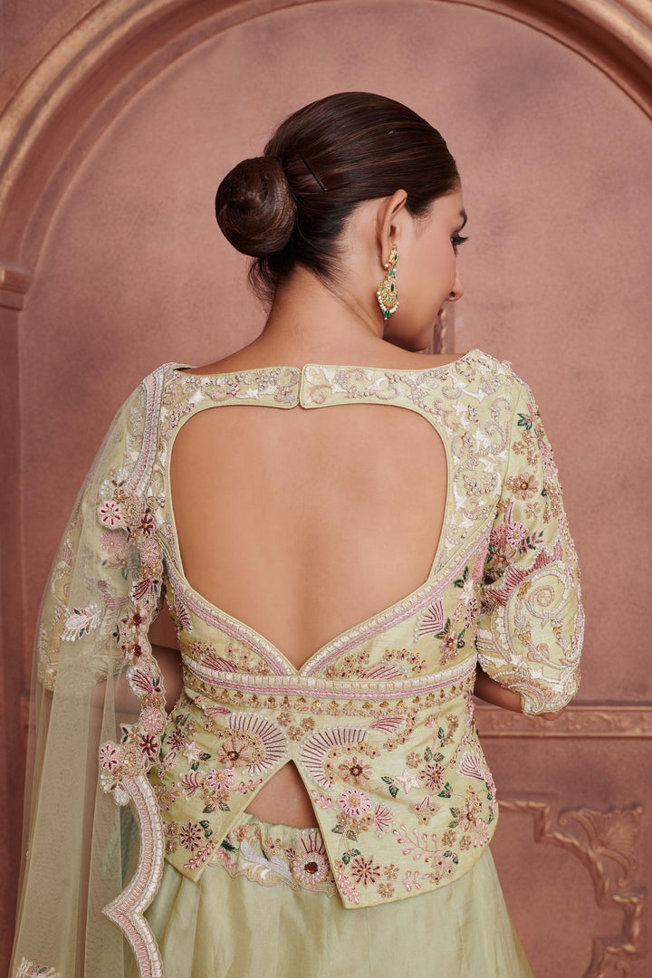 Mint Garden Organza Lehenga with embroidery, Customizable, Made to Order