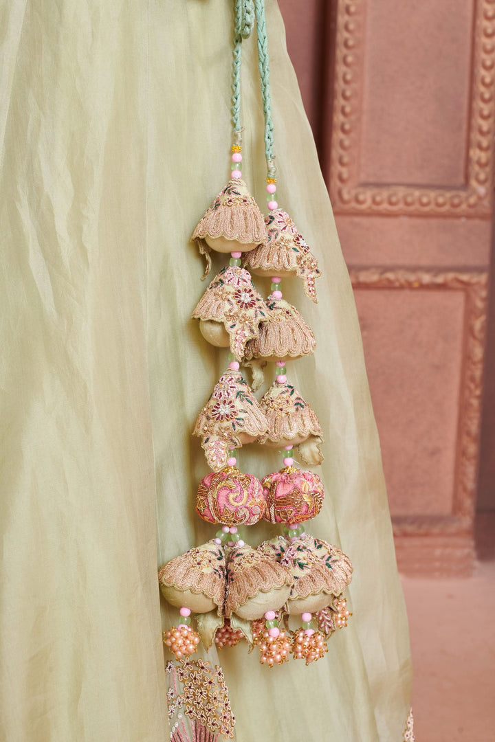 Mint Garden Organza Lehenga with embroidery, Customizable, Made to Order