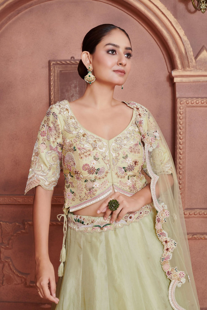 Mint Garden Organza Lehenga with embroidery, Customizable, Made to Order