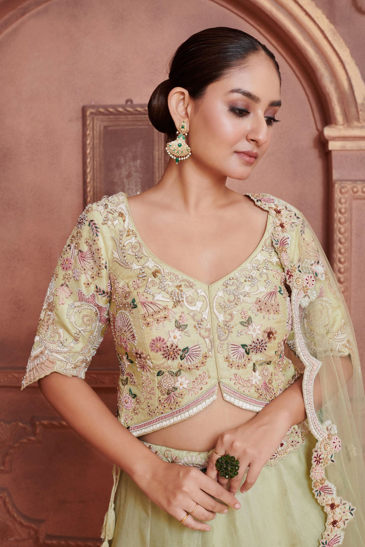 Mint Garden Organza Lehenga with embroidery, Customizable, Made to Order