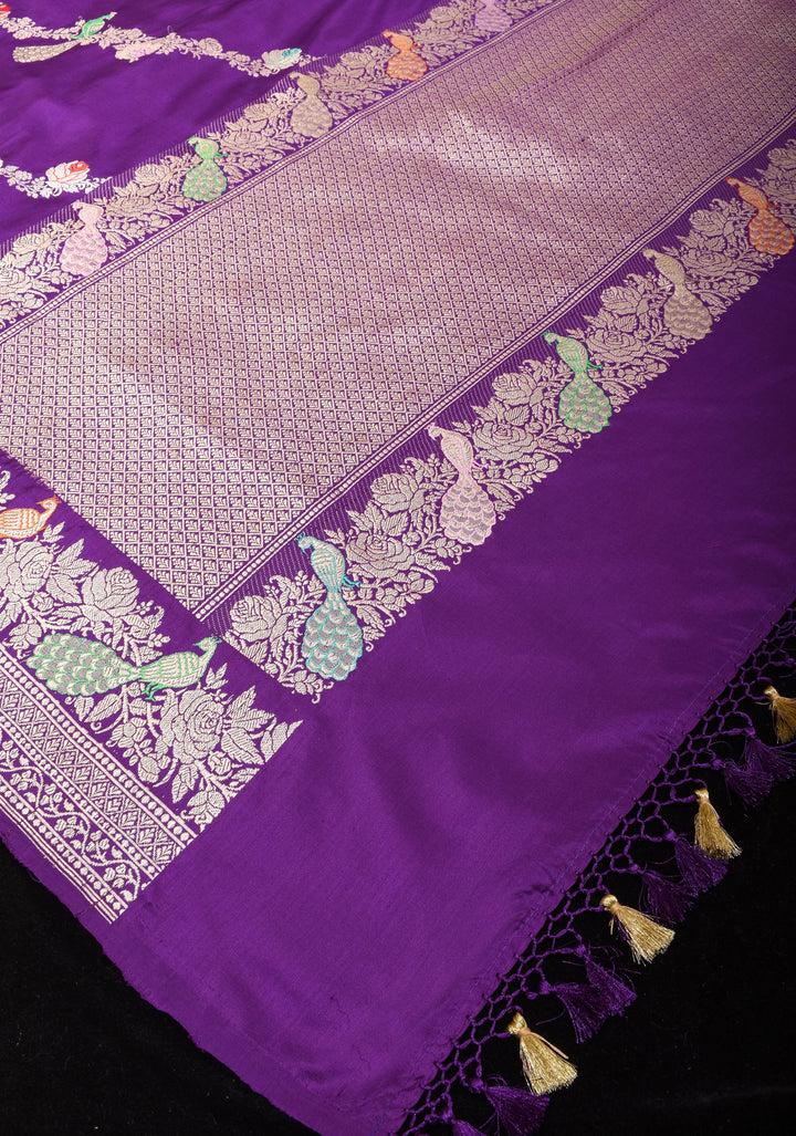 Purple Exquisite Shikaargah Meenakari Banarasi Katan Silk Saree  with Leheria Jaal | SILK MARK CERTIFIED