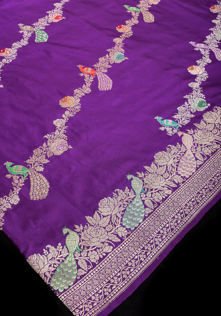 Purple Exquisite Shikaargah Meenakari Banarasi Katan Silk Saree  with Leheria Jaal | SILK MARK CERTIFIED