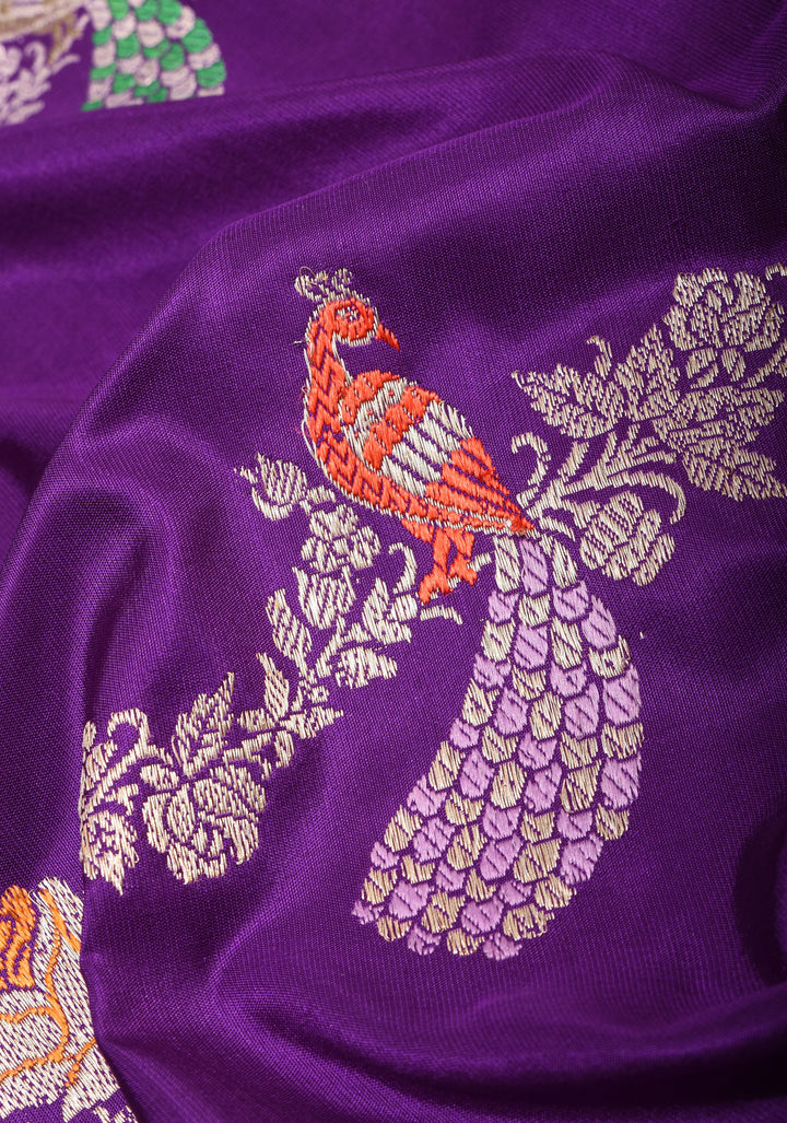 Purple Exquisite Shikaargah Meenakari Banarasi Katan Silk Saree  with Leheria Jaal | SILK MARK CERTIFIED