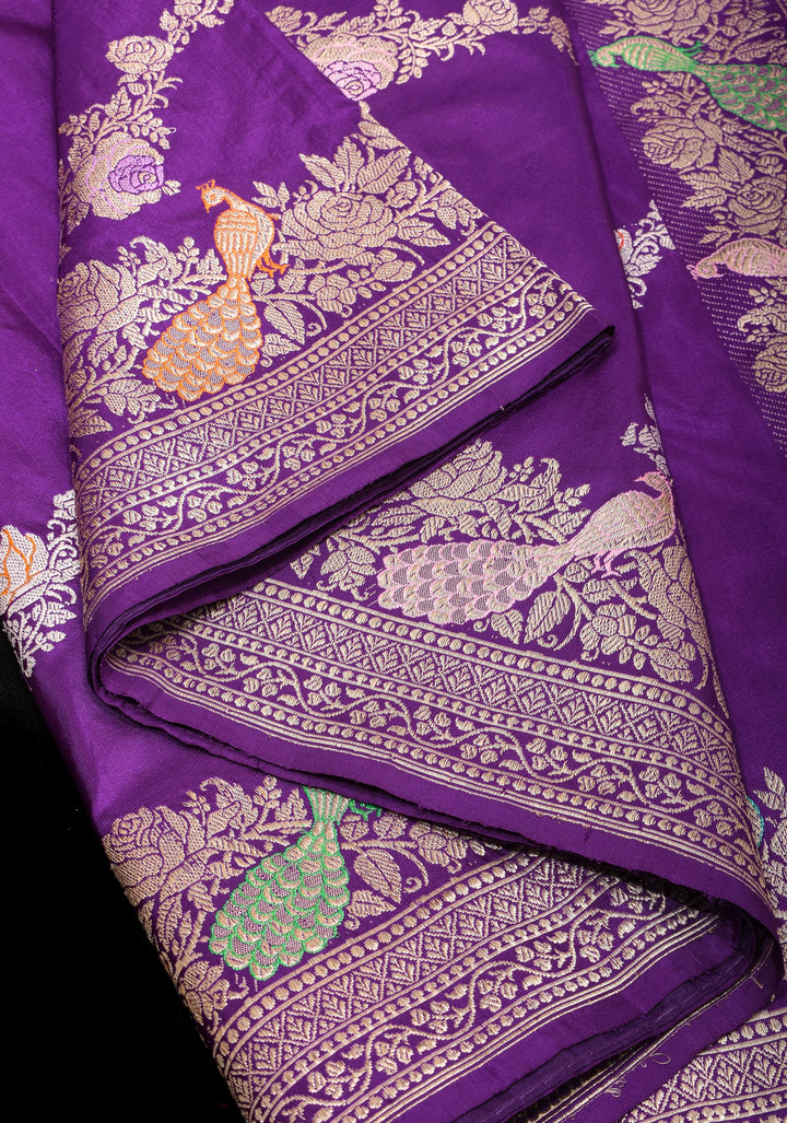 Purple Exquisite Shikaargah Meenakari Banarasi Katan Silk Saree  with Leheria Jaal | SILK MARK CERTIFIED