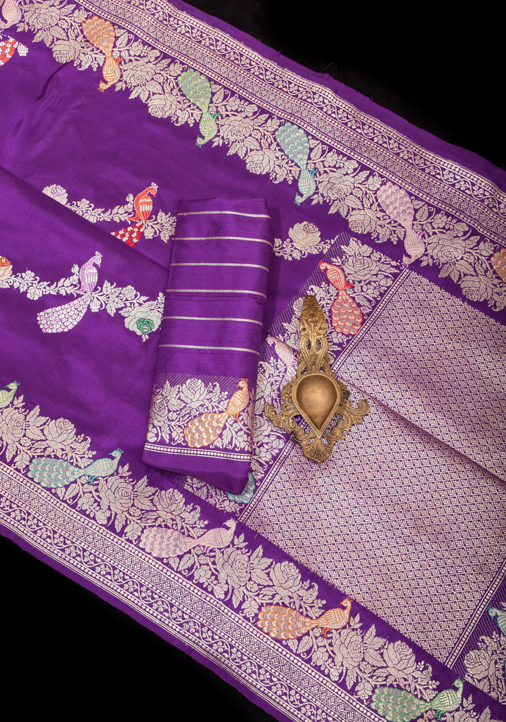 Purple Exquisite Shikaargah Meenakari Banarasi Katan Silk Saree  with Leheria Jaal | SILK MARK CERTIFIED