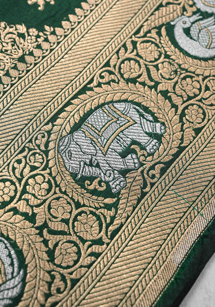 Green Pure Banarasi Katan Silk Saree with Alfi Shikaargah Jaal and Zari Border  | SILK MARK CERTIFIED