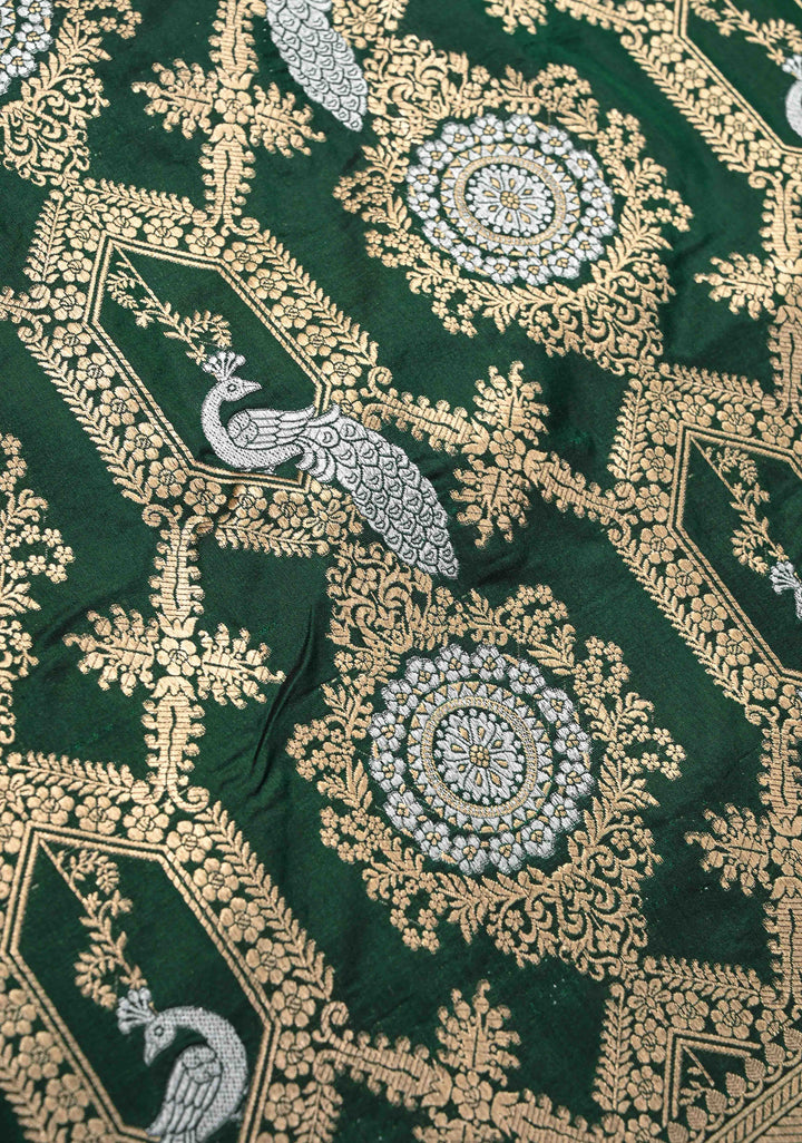 Green Pure Banarasi Katan Silk Saree with Alfi Shikaargah Jaal and Zari Border  | SILK MARK CERTIFIED