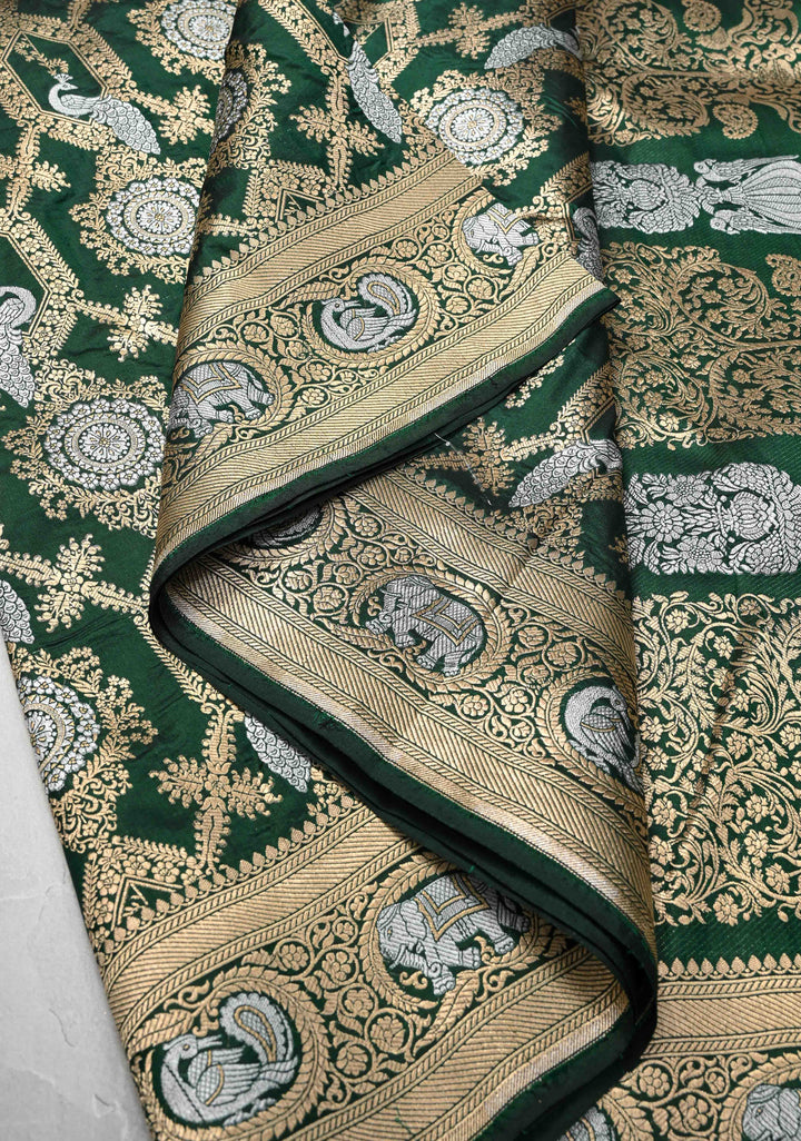 Green Pure Banarasi Katan Silk Saree with Alfi Shikaargah Jaal and Zari Border  | SILK MARK CERTIFIED