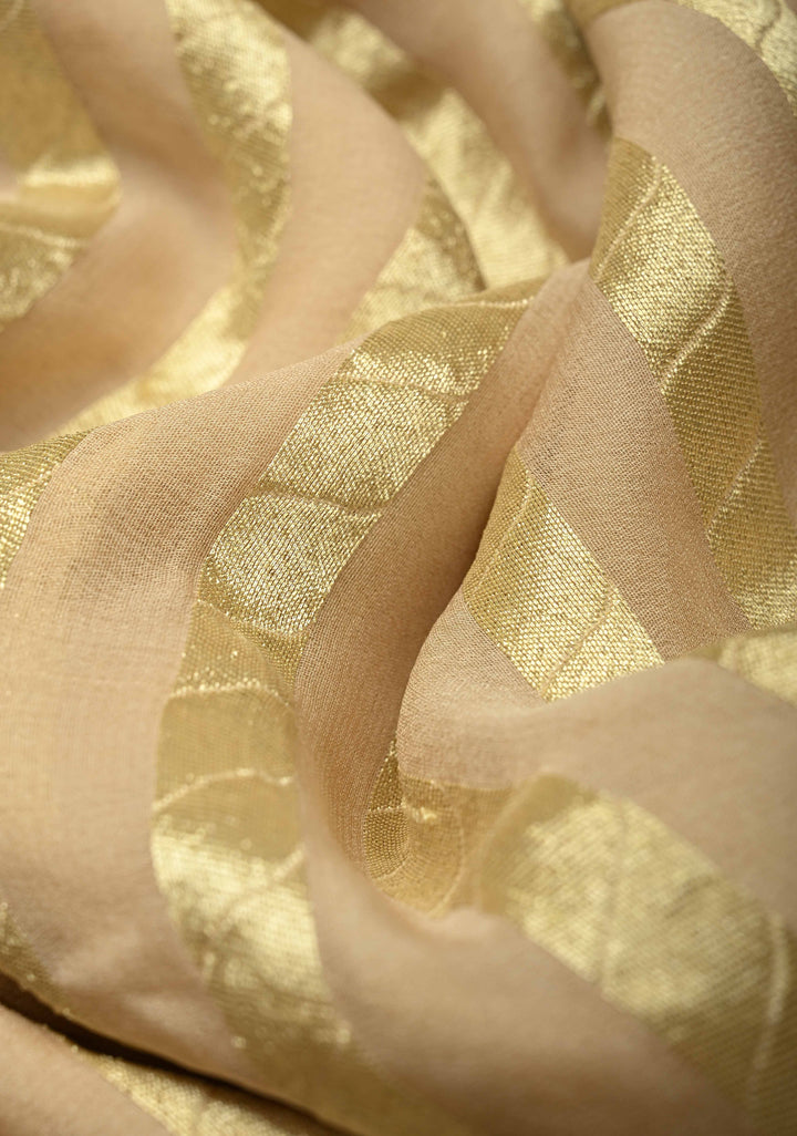 Off white vertical stripes on banarasi georgette Silk saree with turquoise zari border and Pallu | SILK MARK CERTIFIED